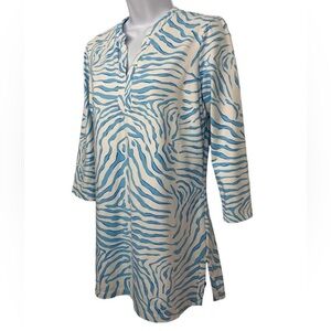 J. McLaughlin Women's Blue Zebra Print Tunic Top Catalina Cloth
